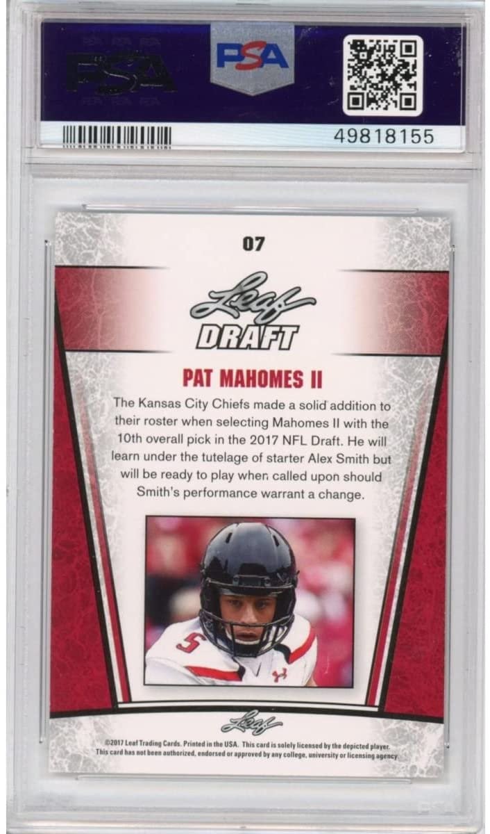 Graded 2017 Leaf Draft PATRICK MAHOMES II 07 Special Release RC Card PSA 10
