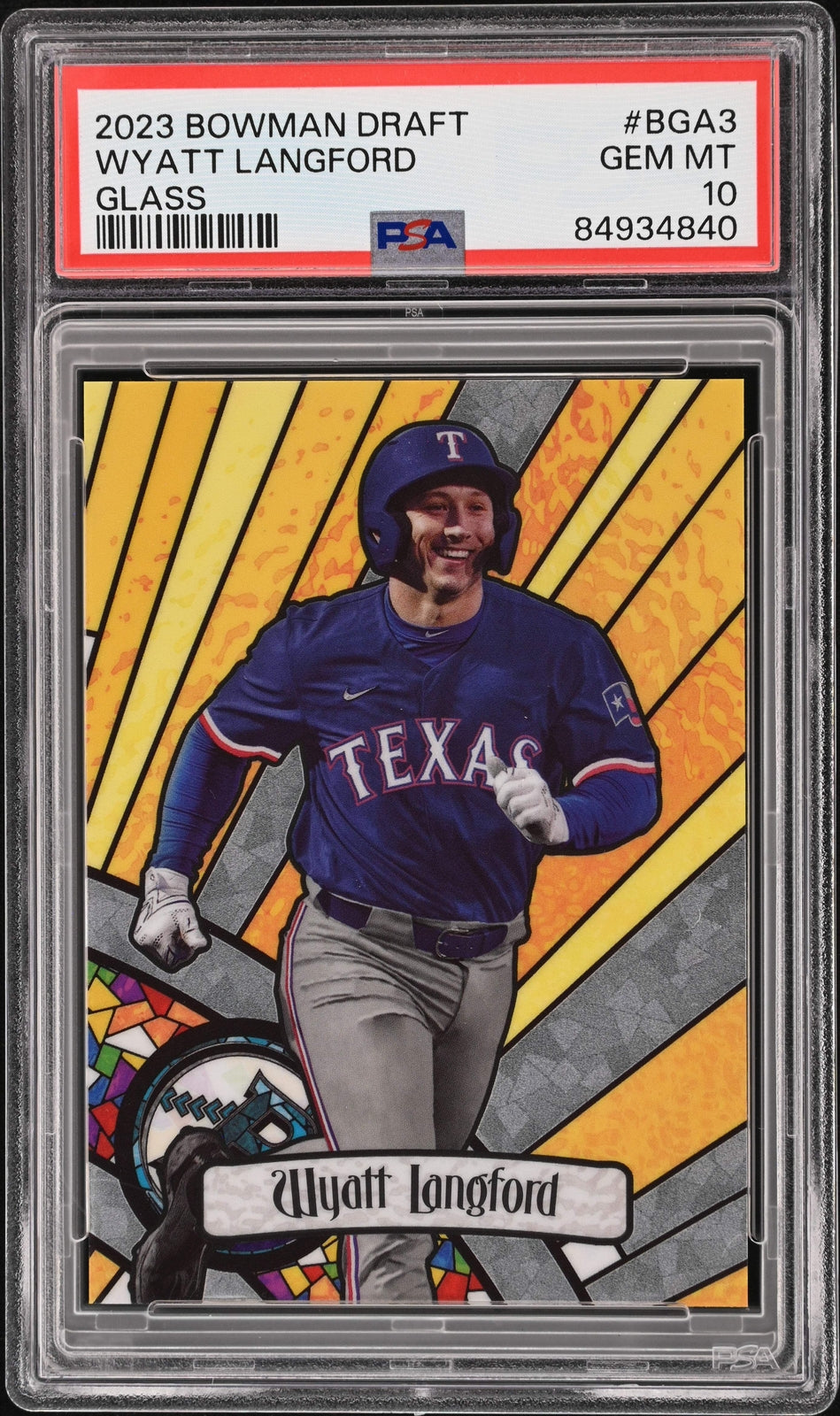 Graded 2023 Topps Bowman Draft Wyatt Langford #BGA3 Glass Baseball Card PSA 10