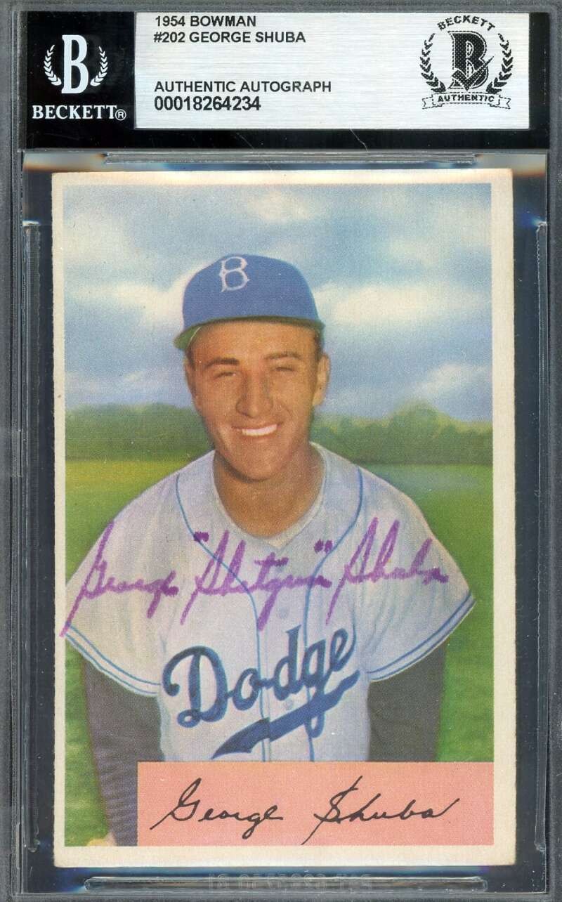 George Shuba Beckett BAS Signed 1954 Bowman Autographed