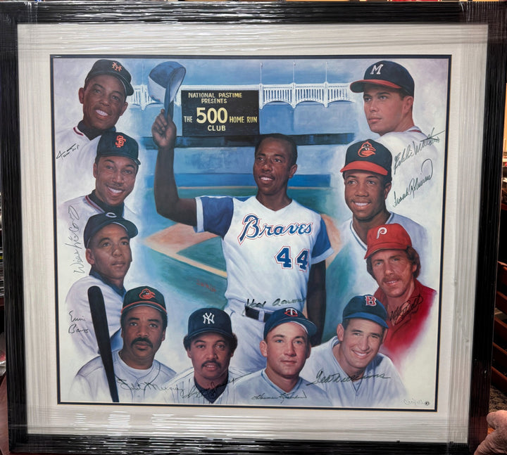 500 HR Club Litho Framed 12 sigs Williams/Mays/Aaron/Banks/Schmidt/Robinson -BAS
