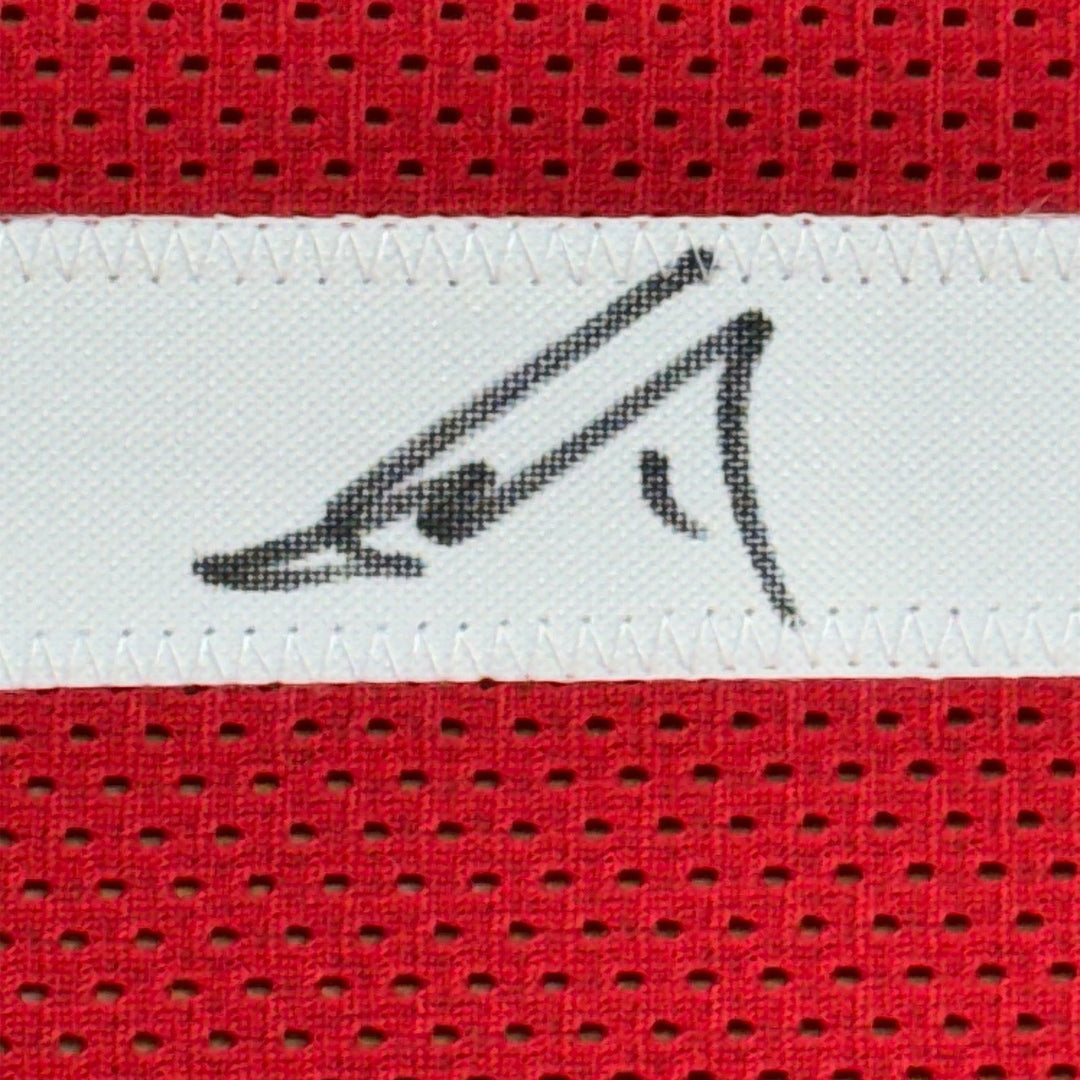 Framed Autographed/Signed Yao Ming 35x39 Houston Red Jersey BAS COA