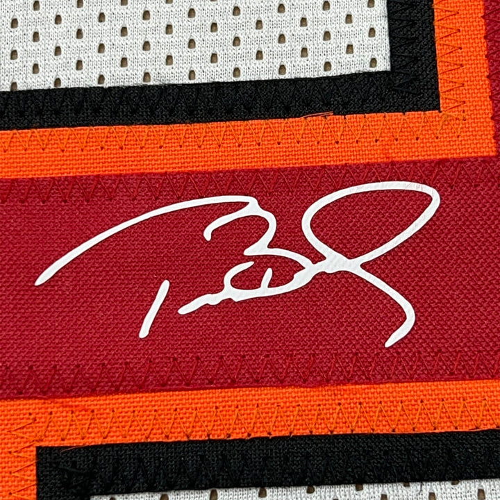 Framed Facsimile Autographed Tom Brady 33x42 Tampa Bay White Laser Jersey