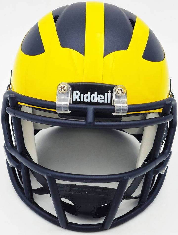 Mike Sainristil Auto Michigan Wolverines Blue Mini Helmet 23 Natl Champ Beckett