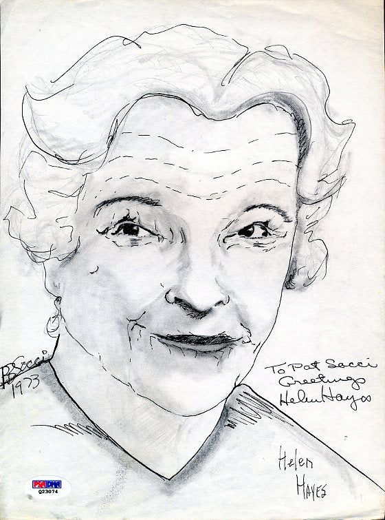Helen Hayes Signed Psa/dna 9x14 Original Pen Pencil Drawing Autograph