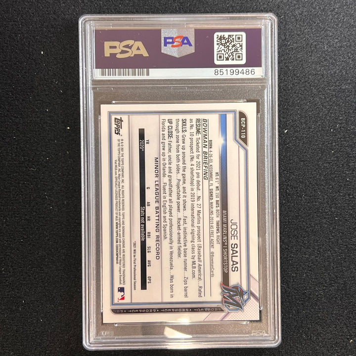 2021 Topps #BCP-110 Jose Salas Signed Card PSA Slabbed AUTO Marlins