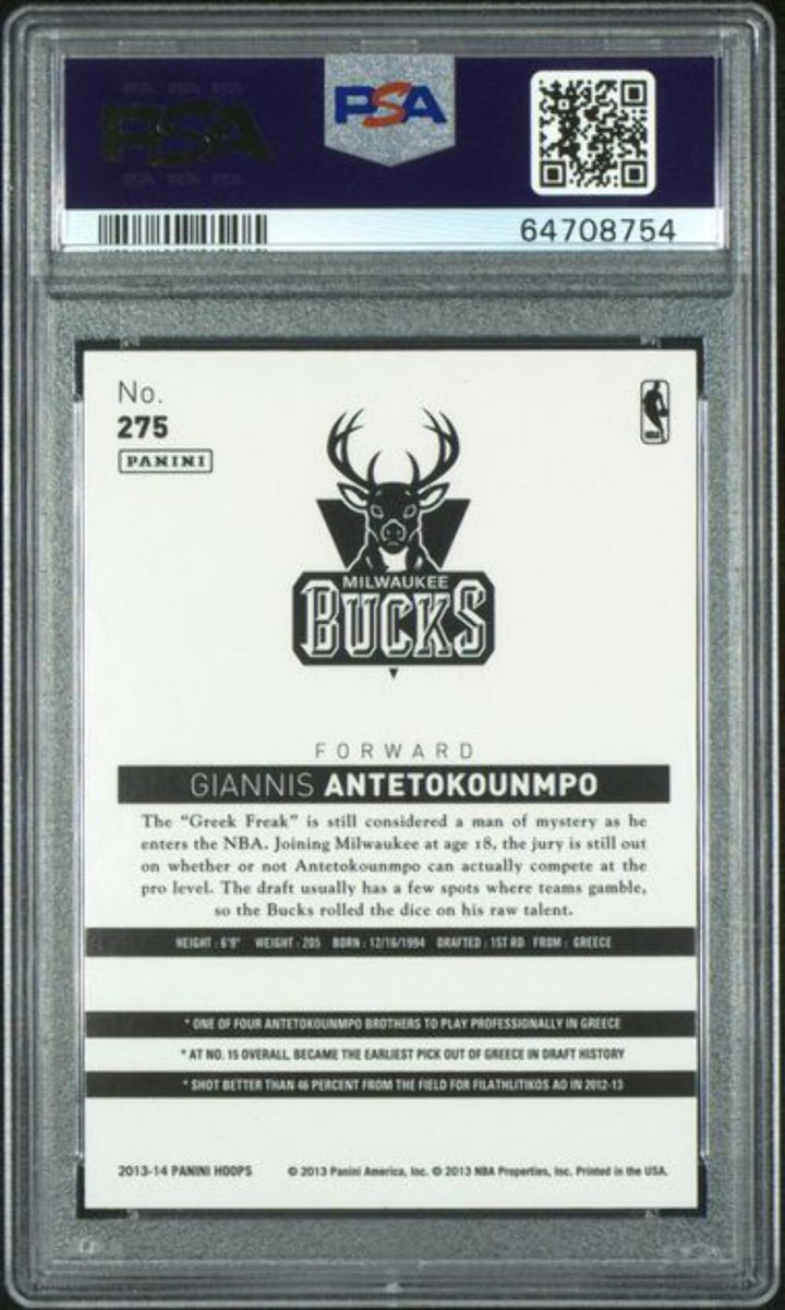 Graded 2013 Panini Hoops Giannis Antetokounmpo #275 Gold Rookie RC Card PSA 9