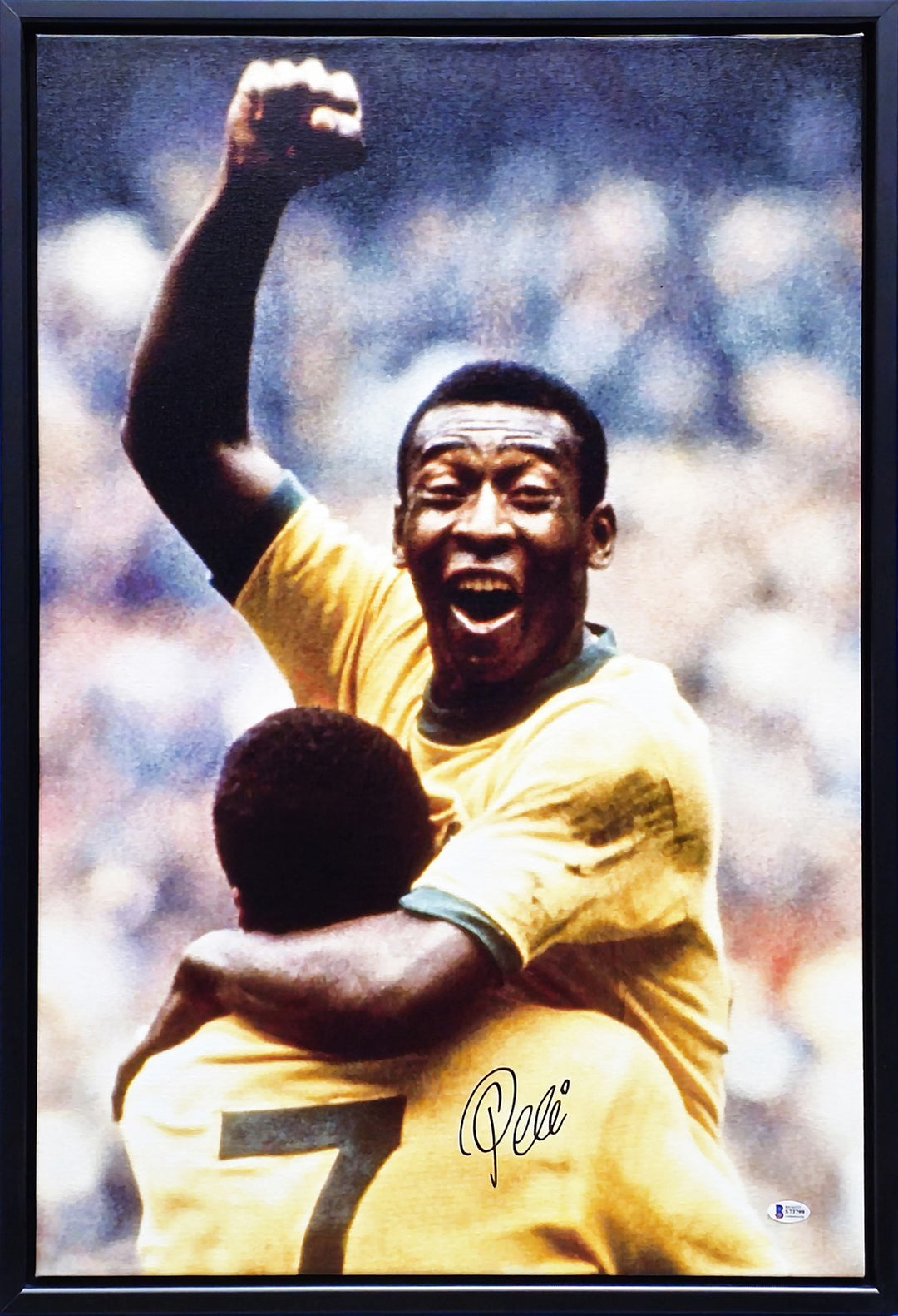 Pele Signed Framed 20x30 Canvas Photo CBD Brazil Beckett BAS