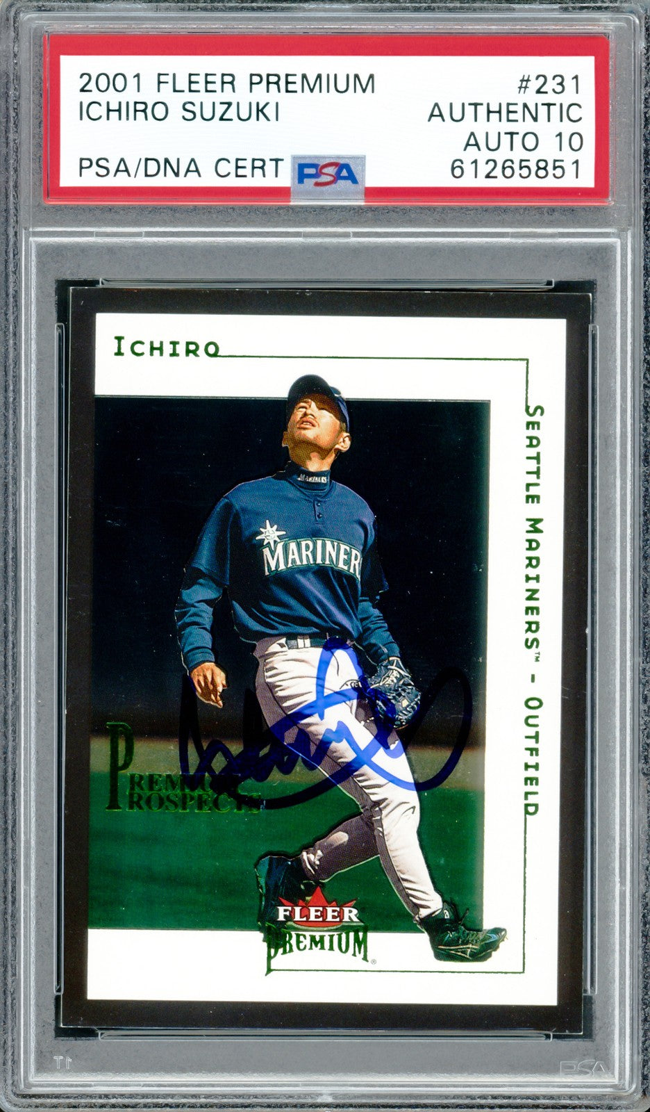 Ichiro Suzuki Signed 2001 Fleer Premium RC 231 Mariners Sig 10 #238/1999 PSA/DNA