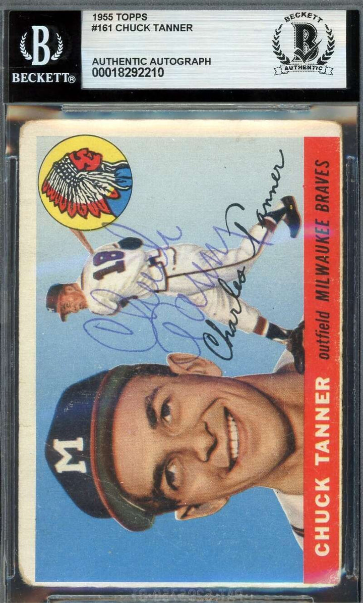 Chuck Tanner Beckett BAS Signed 1955 Topps Rookie Autograph