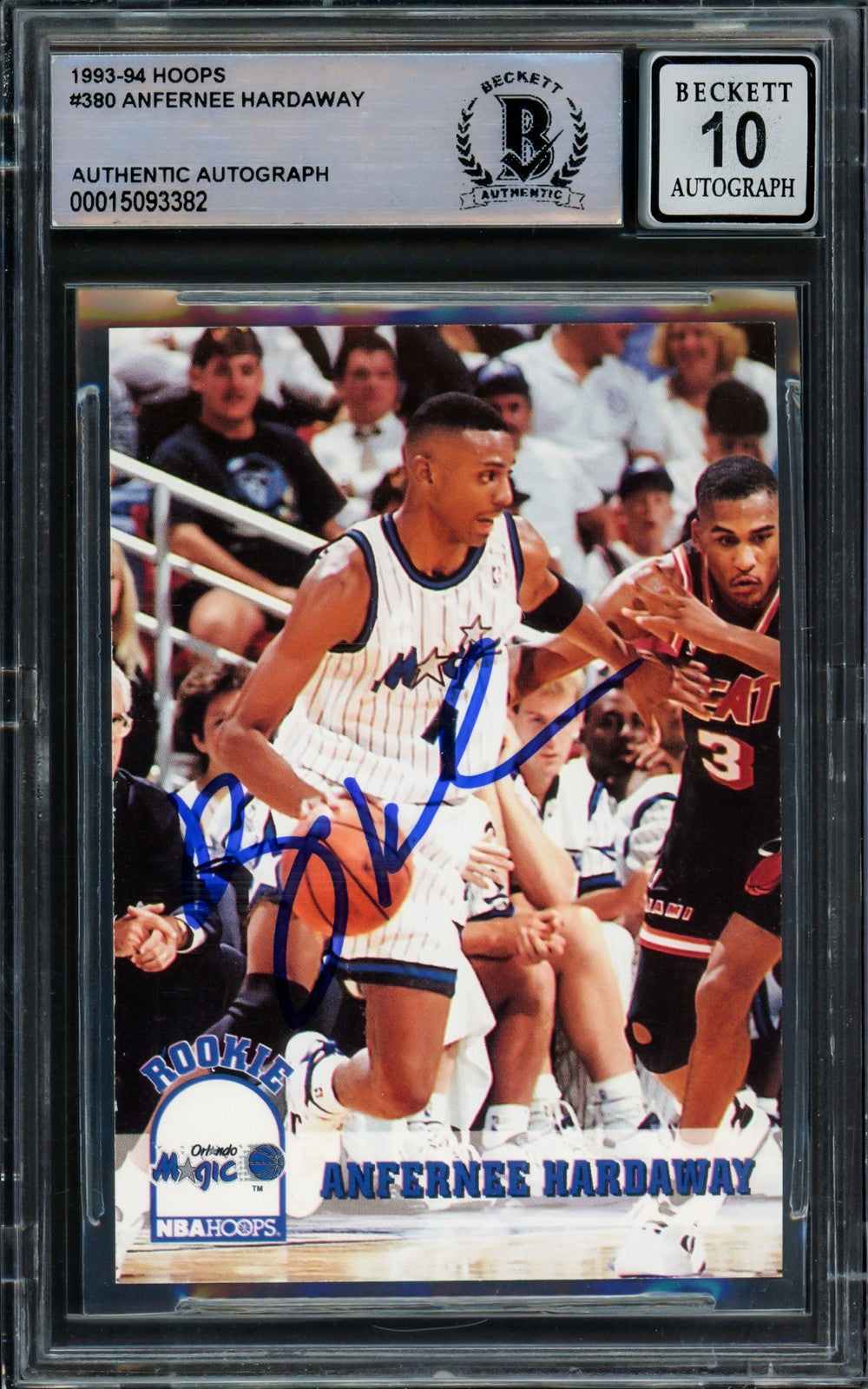 Anfernee Hardaway Signed 1993-94 Hoops RC 380 Orlando Magic Auto GM 10 Beckett
