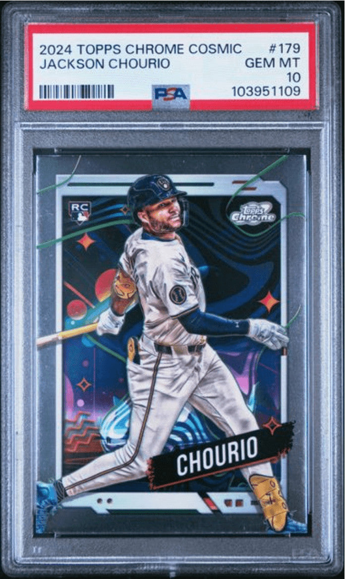 Graded 2024 Topps Cosmic Chrome Jackson Chourio #179 Rookie RC Card PSA 10