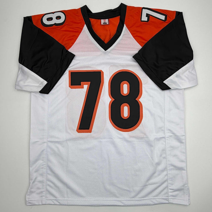 Autographed/Signed Anthony Munoz Cincinnati White Football Jersey Beckett BAS CO