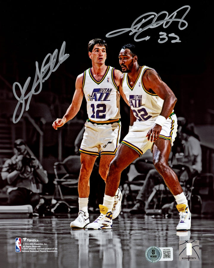 John Stockton & Karl Malone Signed 8x10 Photo Utah Jazz Spotlight Beckett Wit