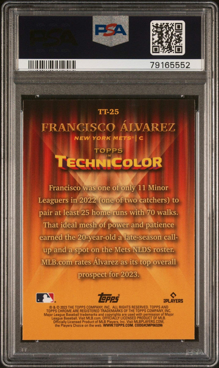 Graded 2023 Topps Chrome Francisco Alvarez #TT25 Techni RC Baseball Card PSA 10