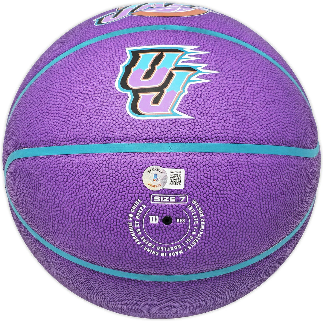 John Stockton Signed Purple City Edition Basketball Jazz Mountains Beckett Wit