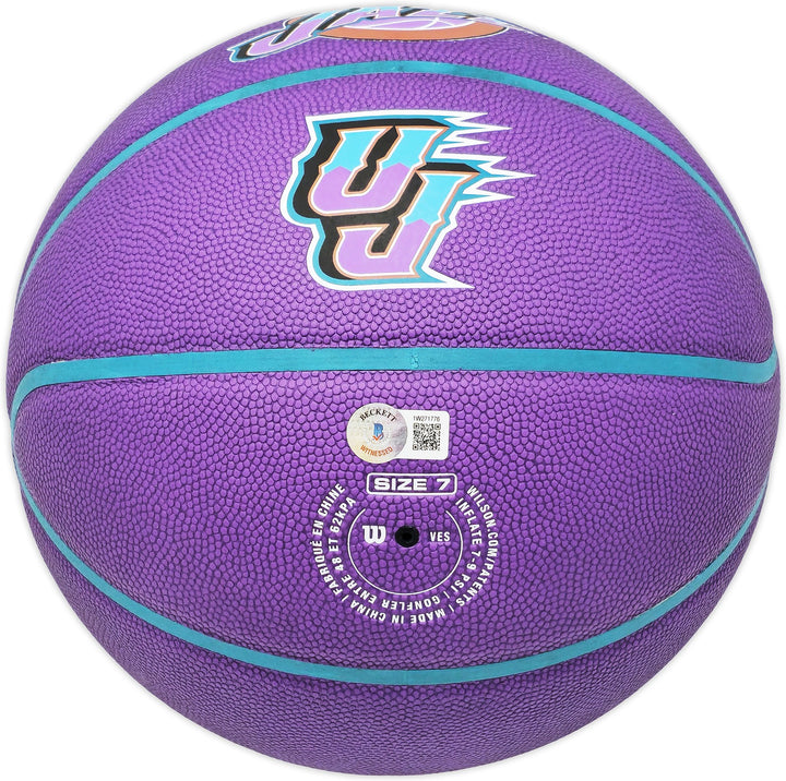 John Stockton Signed Purple City Edition Basketball Jazz Mountains Beckett Wit
