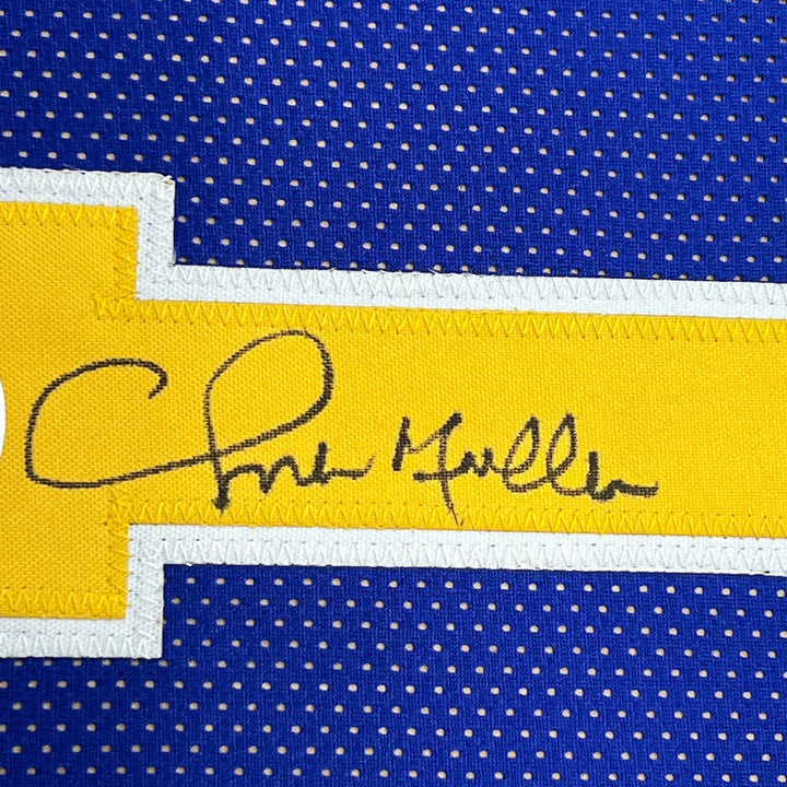 Framed Signed Chris Mullin 35x39 Golden State Blue Jersey JSA COA