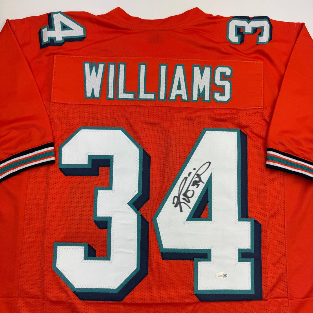 Autographed/Signed RICKY WILLIAMS Miami Orange Football Jersey JSA COA Auto