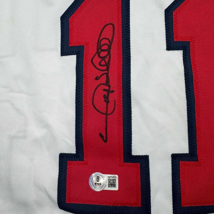 Framed Autographed/Signed Gary Sheffield 35x39 Atlanta White Jersey BAS COA