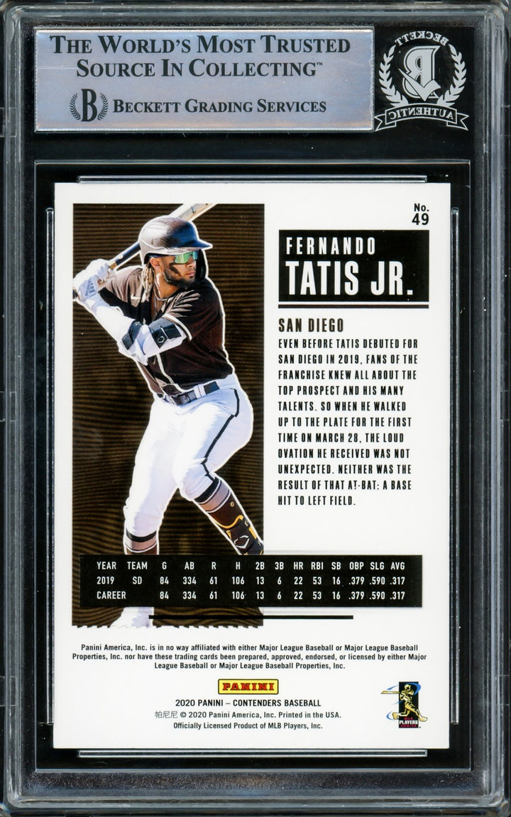 Fernando Tatis Jr. Signed 2020 Panini Contenders Card #49 San Diego Padres