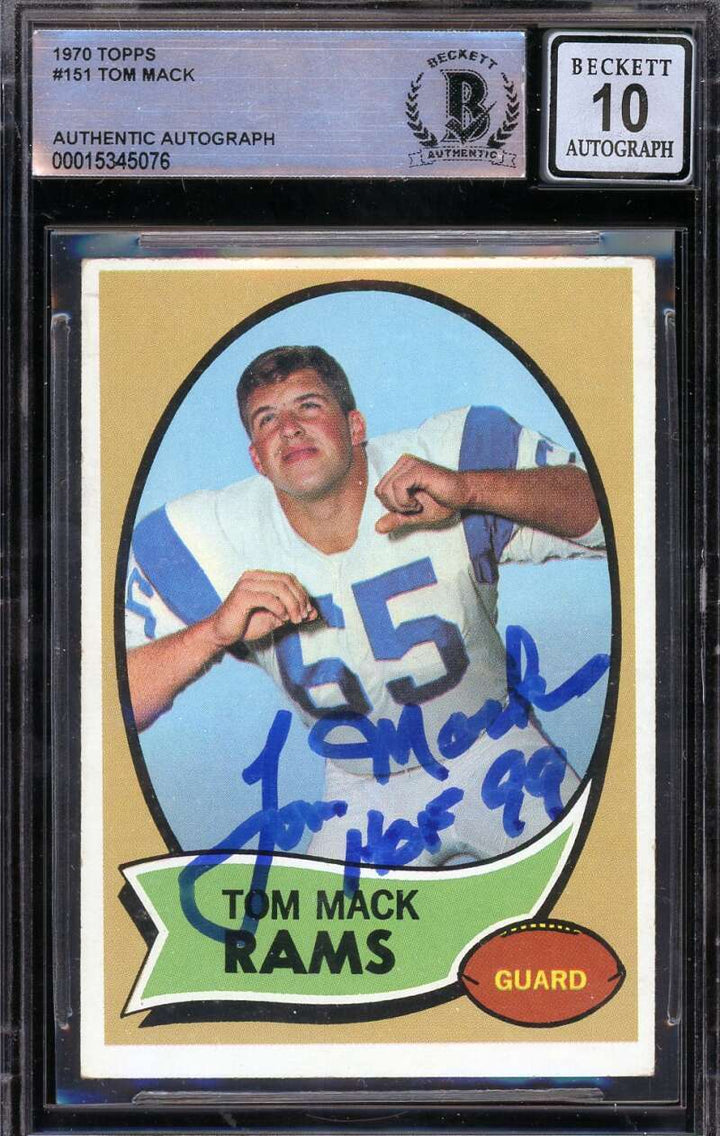 Tom Mack Gem Mint 10 Beckett BAS Signed 1970 Topps Autograph Rookie