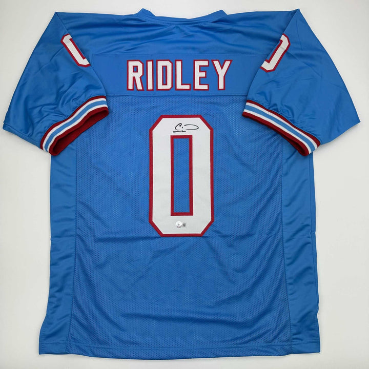 Autographed/Signed Calvin Ridley Tennessee Retro Blue Jersey BAS COA
