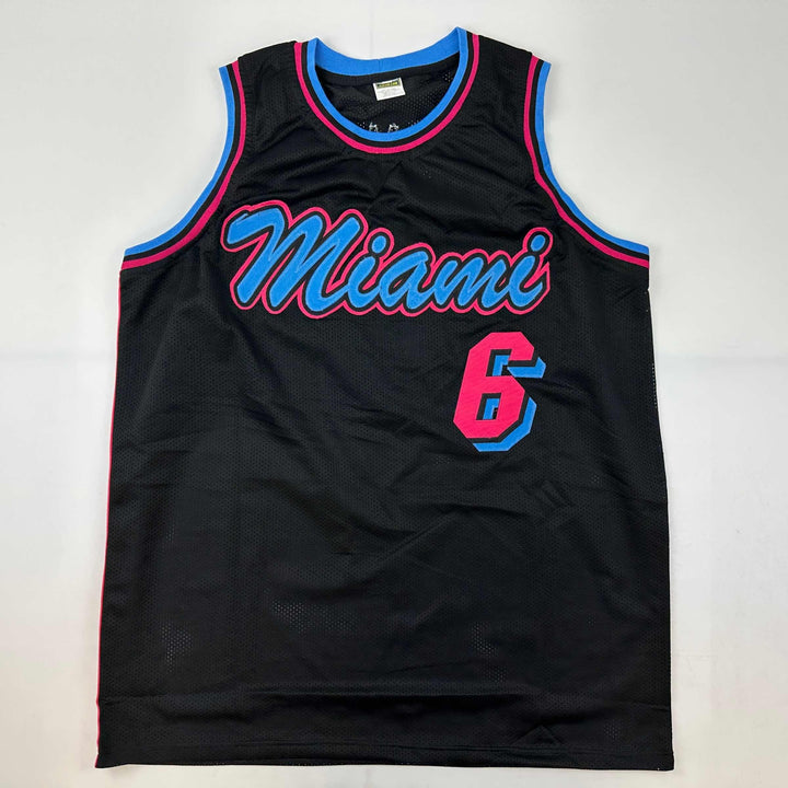 Facsimile Autographed LeBron James Miami Black Vice City Reprint Jersey Men's XL