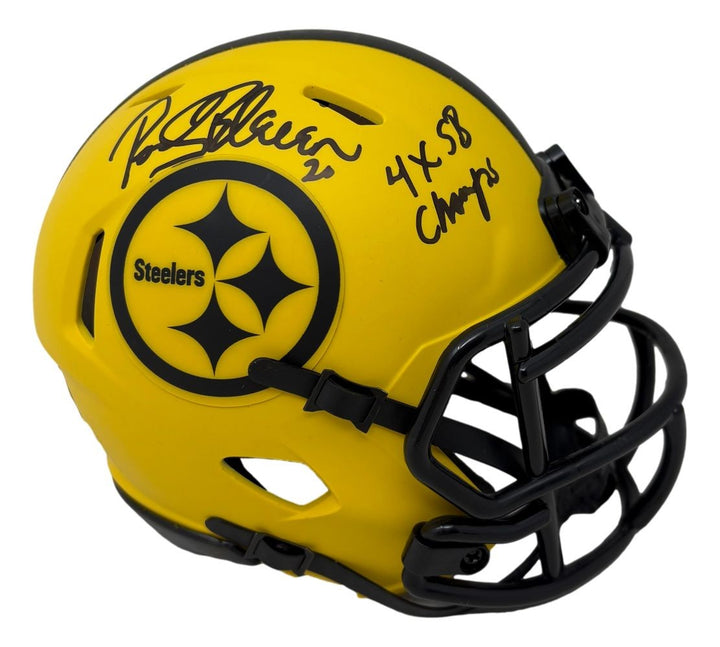 Rocky Bleier Signed Pittsburgh Steelers Rave Mini Speed Helmet 4x SB Champs BAS
