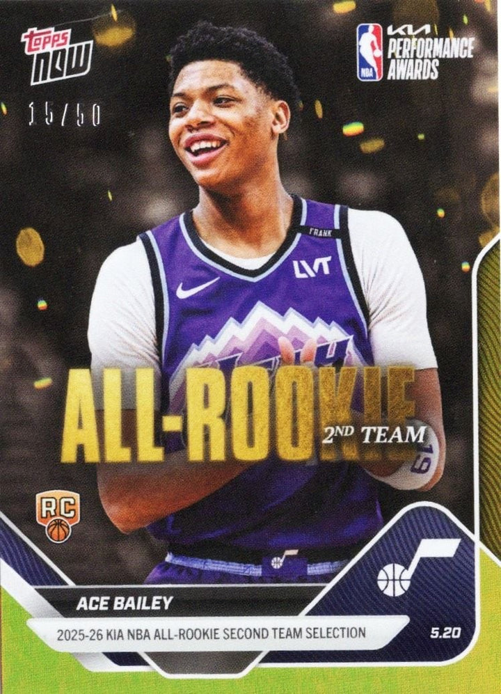 2025 Topps Living Ace Bailey #28 Gold Foil /50 Rookie RC Basketball Card