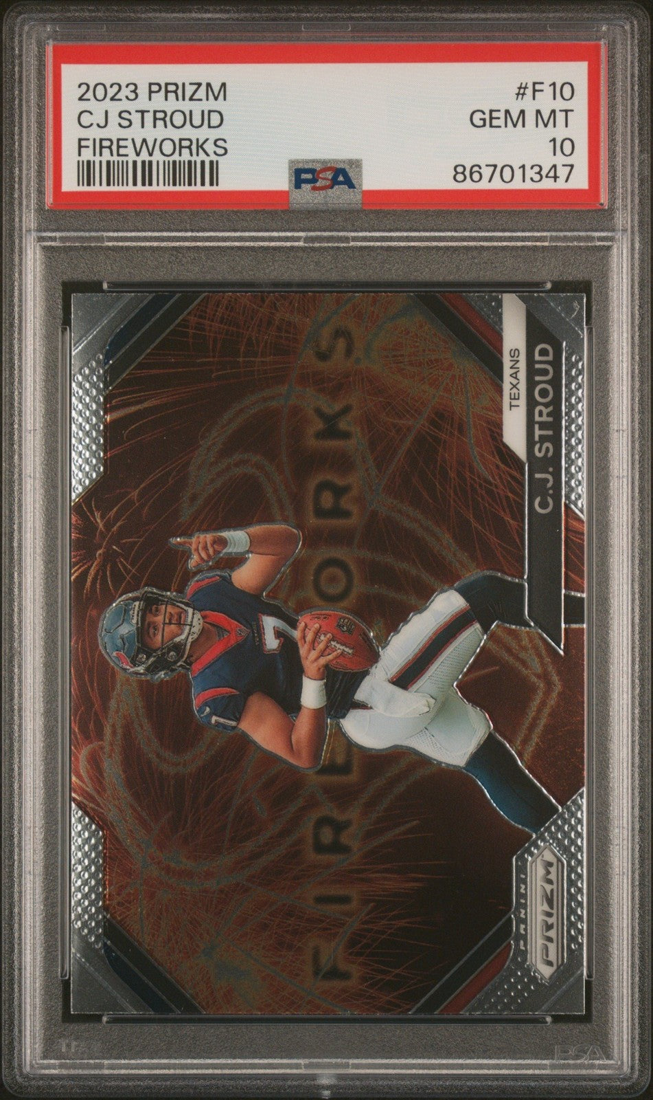 Graded 2023 Panini Prizm CJ Stroud #F10 Fireworks Rookie RC Card PSA 10