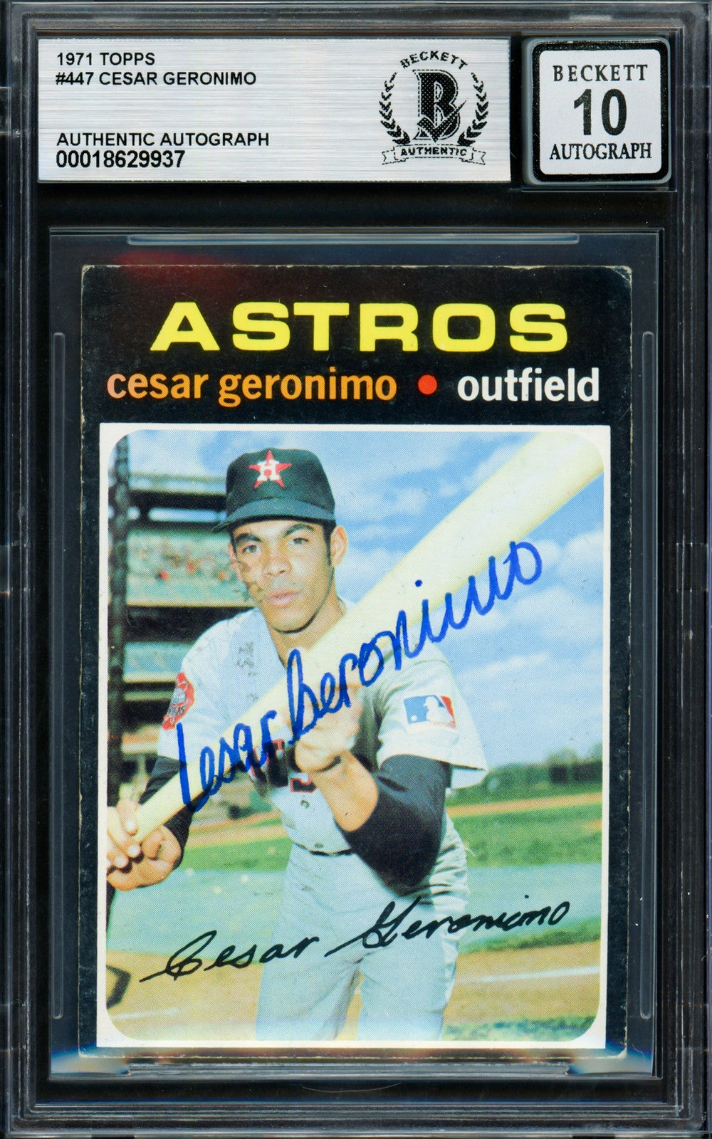 Cesar Geronimo Signed 1971 Topps RC 447 Astros Auto GM 10 Beckett #18629937