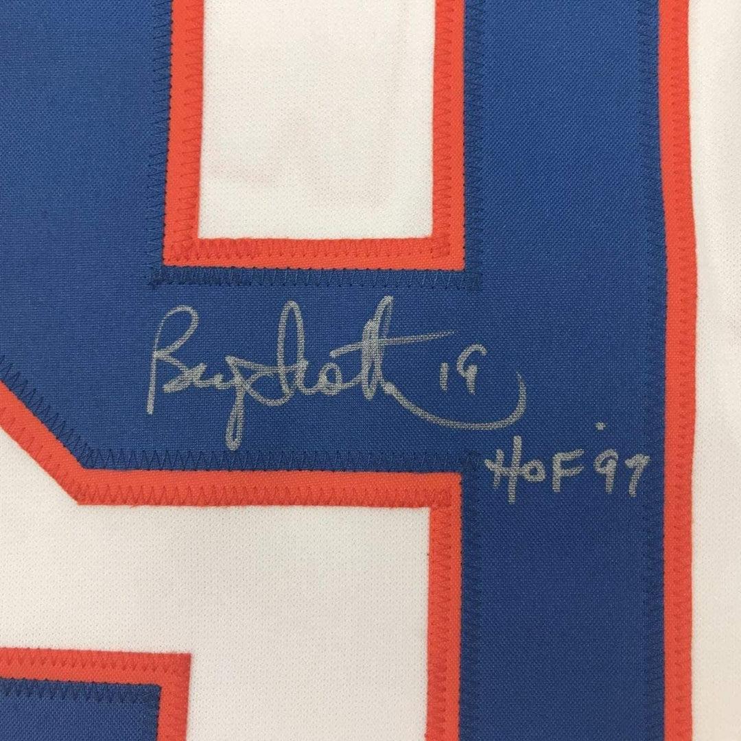 Autographed/Signed Bryan Trottier HOF 97 New York White Jersey JSA COA
