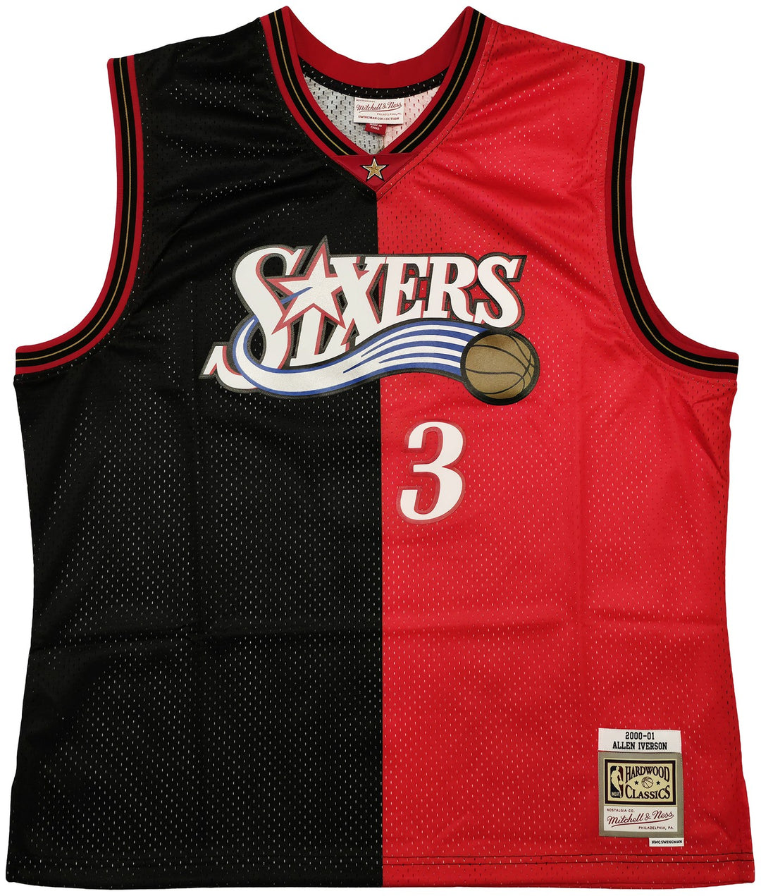 76ers Allen Iverson Auto Black Red Mitchell Ness 2000-01 Swingman Jersey 2XL BAS