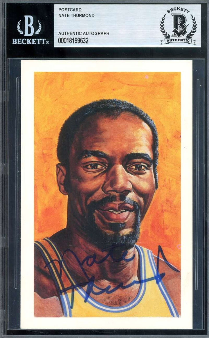 Nate Thurmond Beckett BAS Signed 1992 Ron Lewis HOF Postcard Autograph