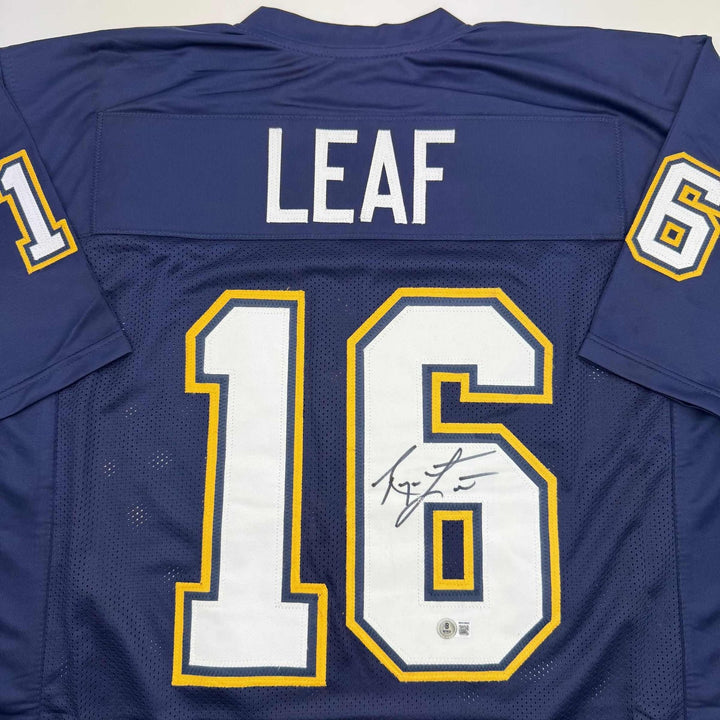 Autographed/Signed Ryan Leaf San Diego Dark Blue Jersey Beckett BAS COA