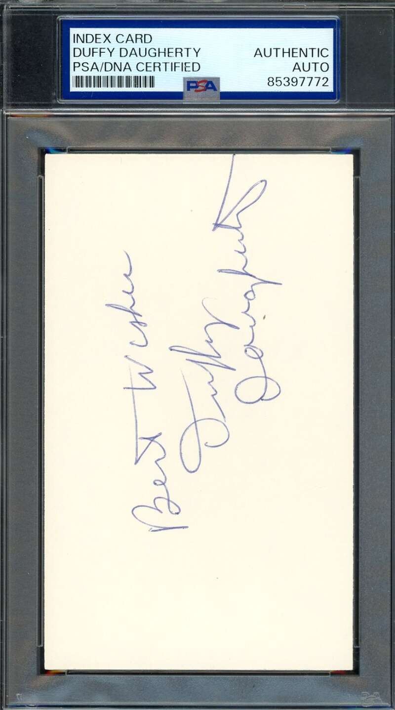 Duffy Daugherty PSA DNA Autograph 3x5 Index Card Michigan State Signed