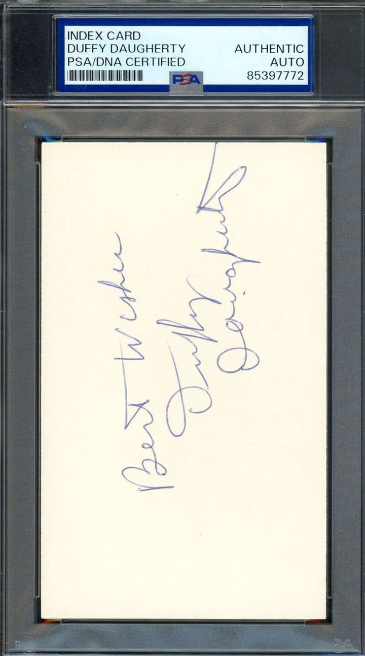 Duffy Daugherty PSA DNA Autograph 3x5 Index Card Michigan State Signed