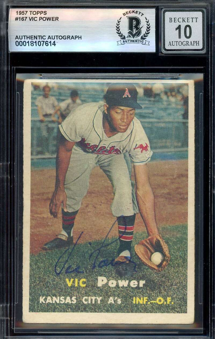 Vic Power Gem Mint 10 Beckett BAS Signed 1957 Topps Autograph