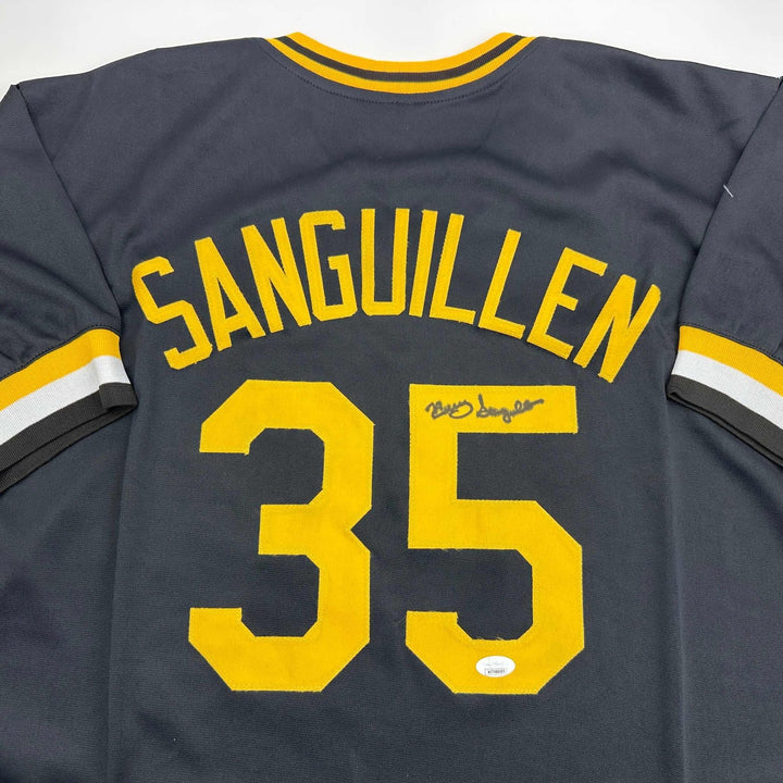 Autographed/Signed Manny Sanguillen Pittsburgh Black Jersey JSA COA