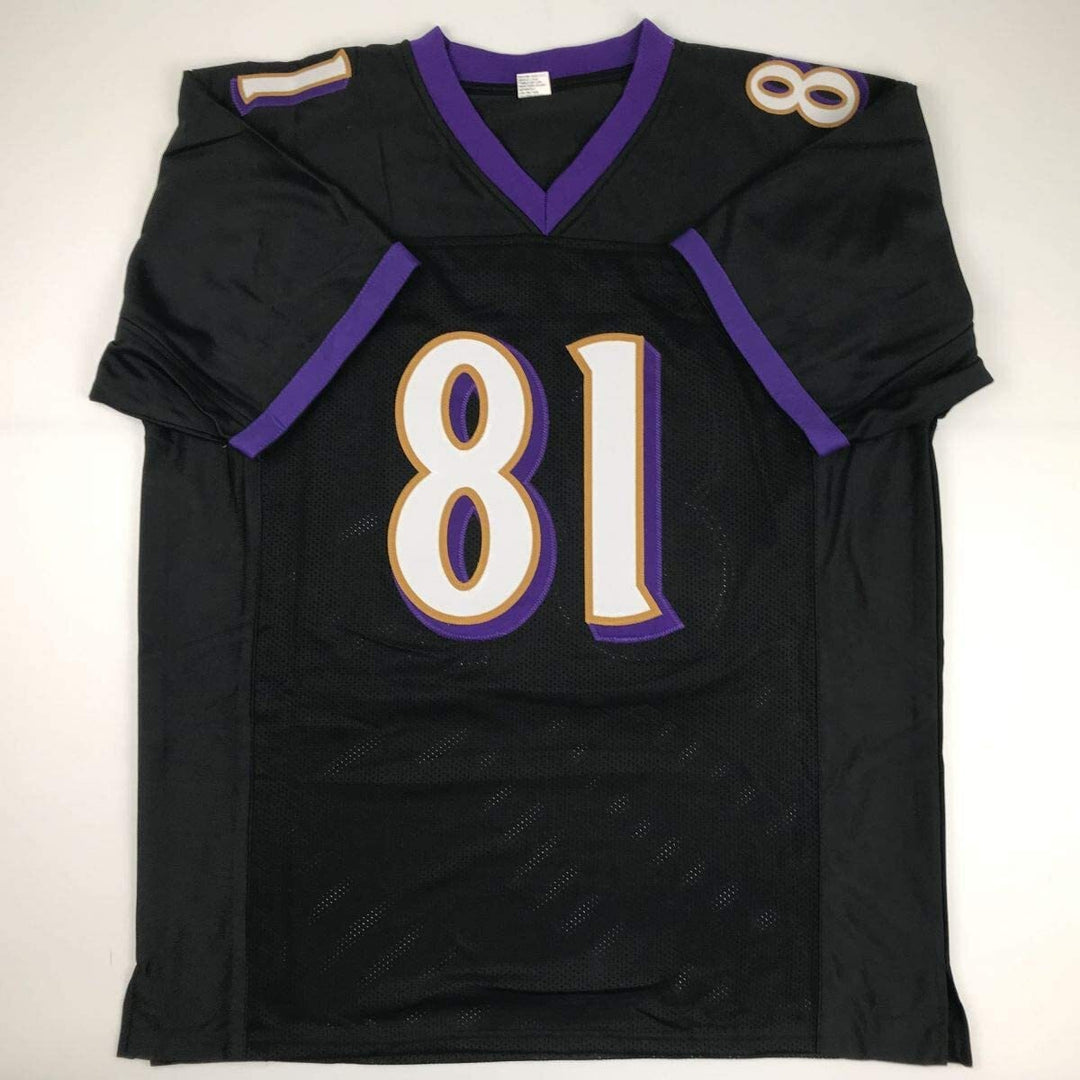 Autographed/Signed ANQUAN BOLDIN Baltimore Black Football Jersey Beckett BAS COA