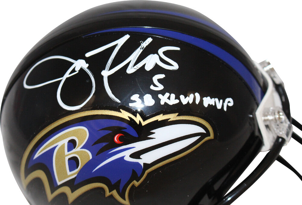 Joe Flacco Signed Baltimore Ravens VSR4 Mini Helmet w/SB MVP BAS 40159