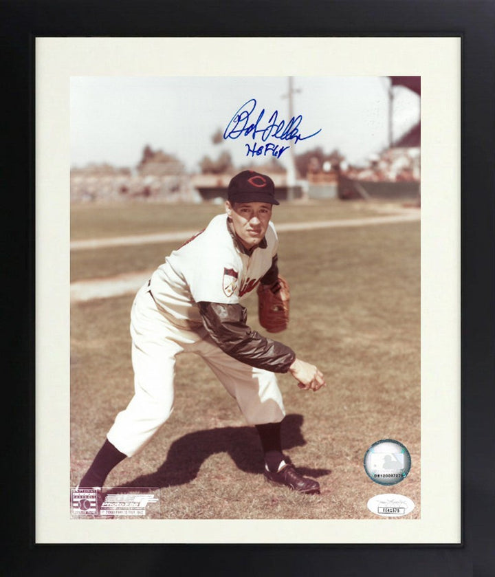 Bob Feller signed Cleveland Indians Color MLB 8x10 Photo w/ HOF 62 Framed - JSA