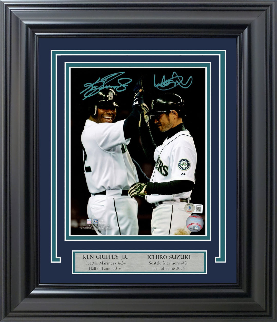 Ichiro Suzuki & Ken Griffey Jr. Signed Framed 8x10 Photo Mariners BAS Witness