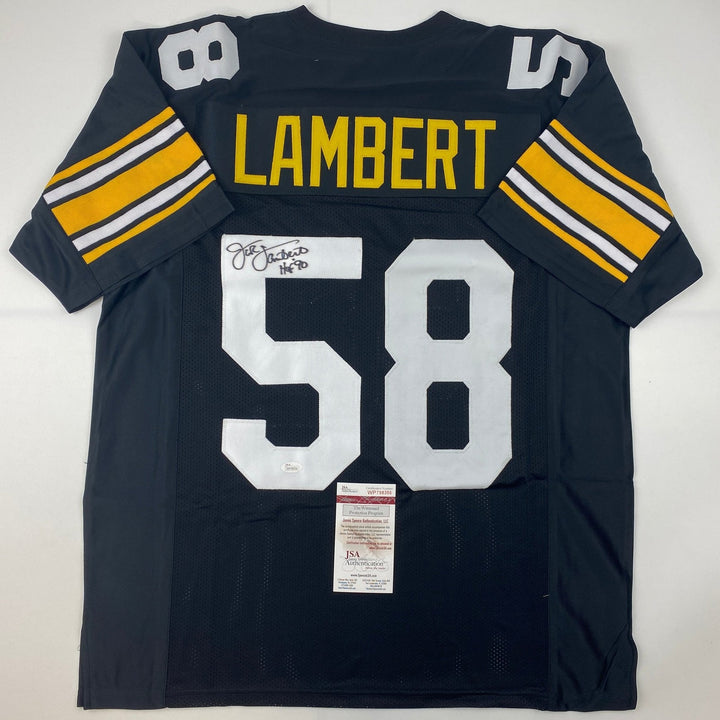 Autographed/Signed Jack Lambert HOF 90 Pittsburgh Black Jersey JSA COA