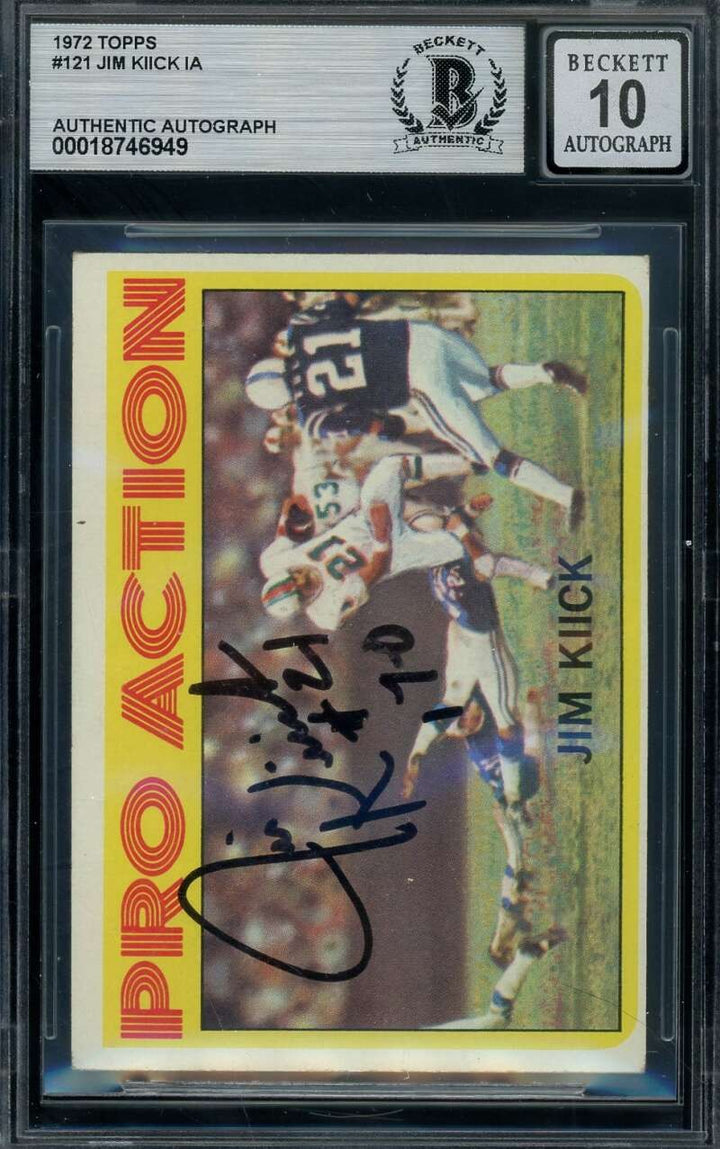Jim Kiick Gem Mint 10 Beckett BAS Signed 1972 Topps In Action Autograph Dolphins