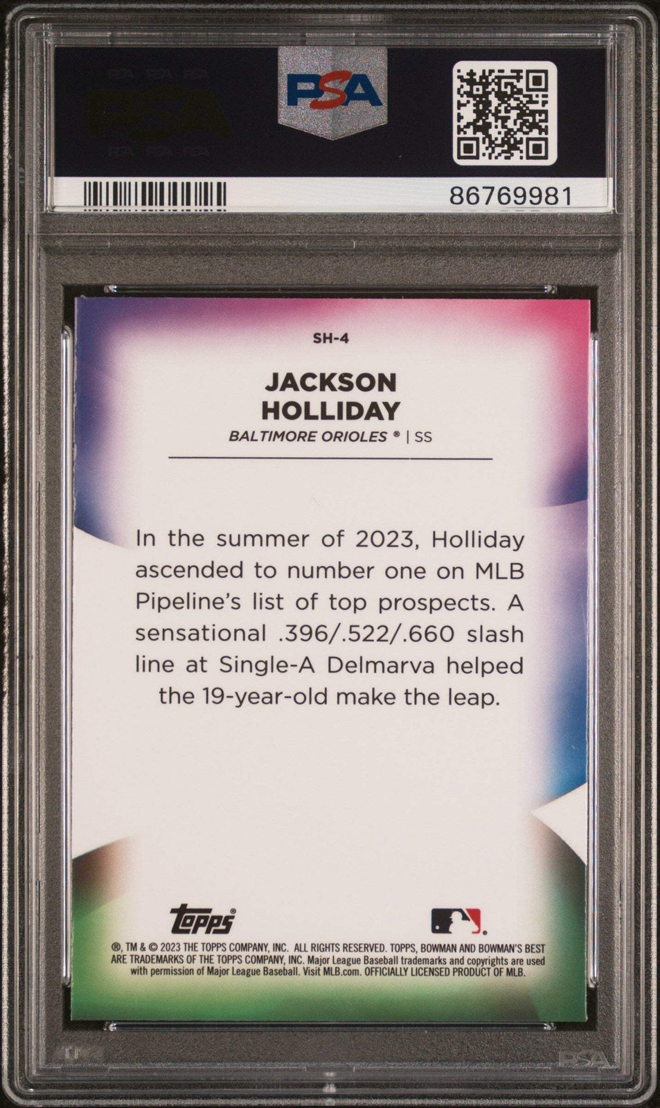 Graded 2023 Bowmans Best Jackson Holliday #SH4 Shellacked Baseball Card PSA 10