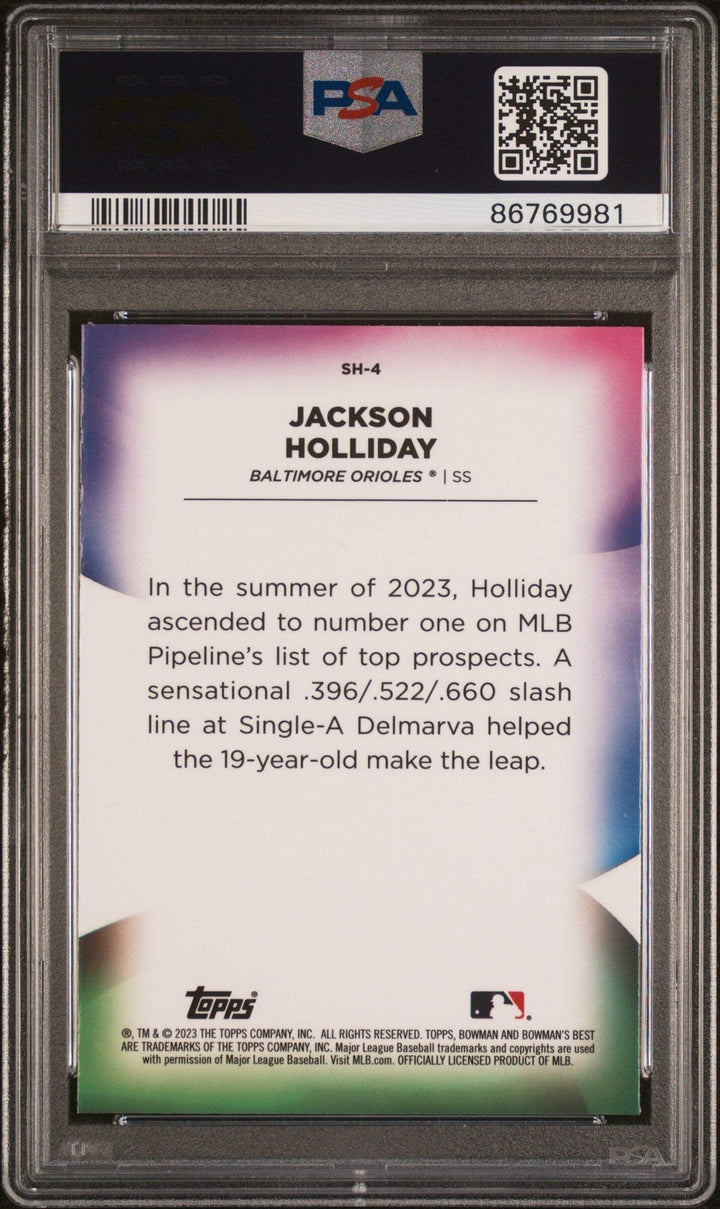 Graded 2023 Bowmans Best Jackson Holliday #SH4 Shellacked Baseball Card PSA 10