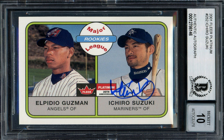 Ichiro Suzuki Auto Signed 2001 Fleer Platinum RC 252 Mariners Auto GM 10 Beckett