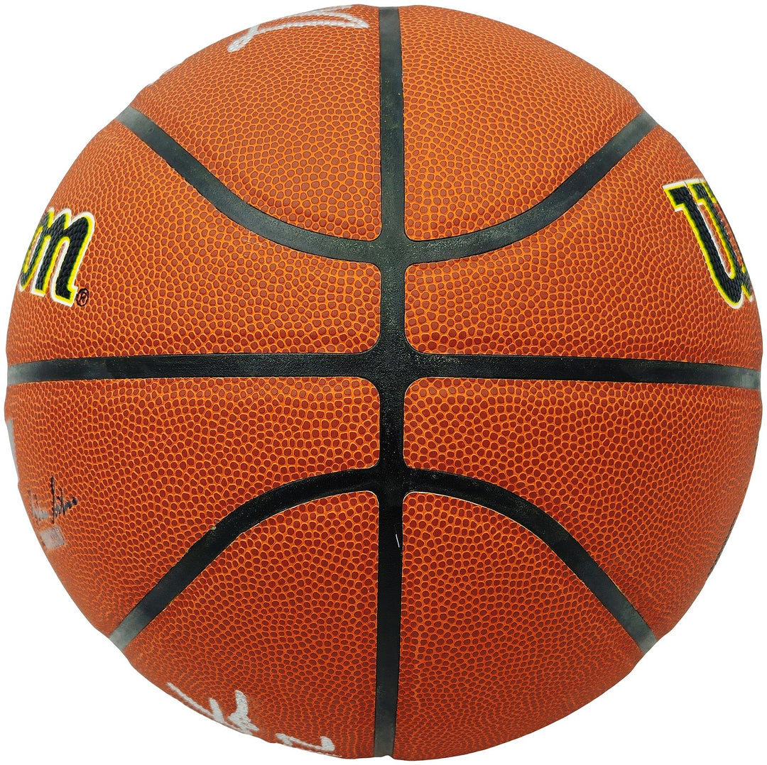 John Stockton & Karl Malone Auto Composite Leather Jazz Logo Basketball Beckett