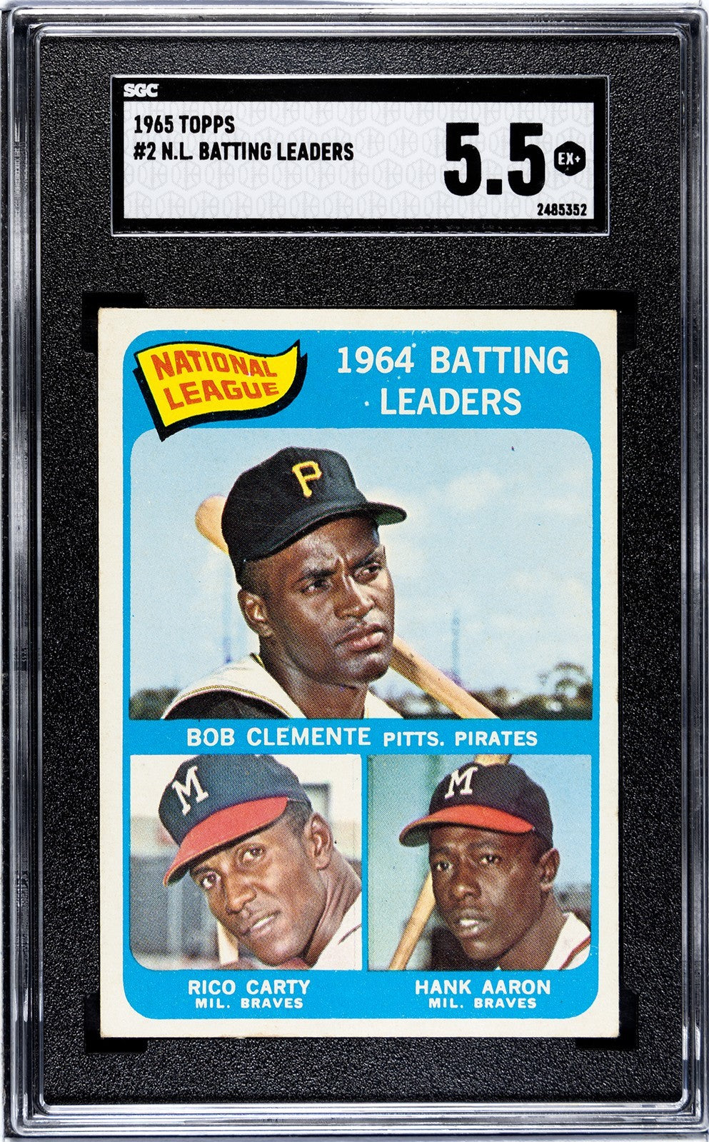 1965 Topps NL Batting Leaders- Roberto/Bob Clemente/Aaron/Carty- Card #2-SGC 5.5
